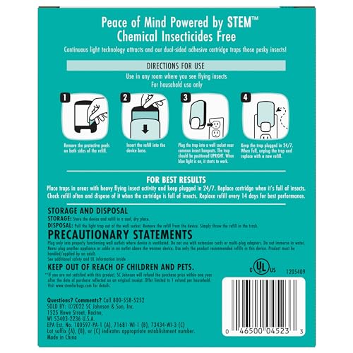 STEM Light Trap, Attracts and Traps Flying Insects, Emits Soft Blue Light, Starter Kit with 1 Light Trap and 1 Refill