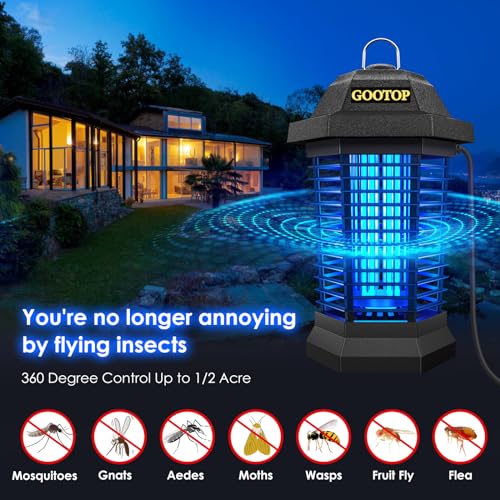 Bug Zapper Outdoor, Mosquito Zapper Outdoor, Electric Fly Zapper, Bug Zapper, Mosquito Killer, Fly Traps, 3 Prong Plug, Flying Insects Zapper Indoor Outdoor 90-130V, 4200V, ABS Plastic Outer (Black)