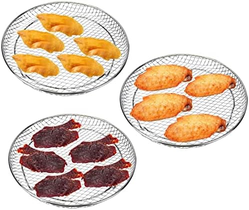 8 inch Round Air Fryer Racks 3 Layers Stackable Dehydrator Rack, 304 Stainless Steel Bacon Air Fryer Accessories for Ninja, Oven, Double Drawer Basket Grill Rack, Ninja Foodi Grill (A)