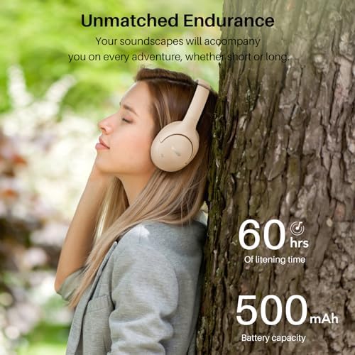 TOZO HT2 Hybrid Active Noise Cancelling Headphones, Wireless Over Ear Bluetooth Headphones+HT2 Replacement Ear Pads Khaki