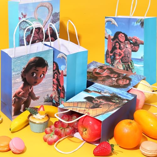 Saenkoe 24pcs Moana Party Favor Gift Bags Moana Party Supplies Candy Treat Gift Bags with Handles for Birthday Party Decorate