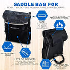 AlveyTech Water-Resistant Saddle Bag (Large, Black) - For Mobility Scooters, Wheelchairs, & Power Chairs - Lightweight & Easy to Install - Storage Organizer - Electric Wheelchair Accessories Adults
