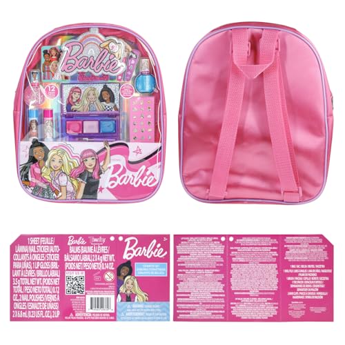 Barbie Makeup Filled Backpack Set, Including Lip Balm, Nail Polish, Nail File, Hair Bows, and Other Accessories, Ages 3+ for Parties, Sleepovers and Makeovers, By Townley Girl
