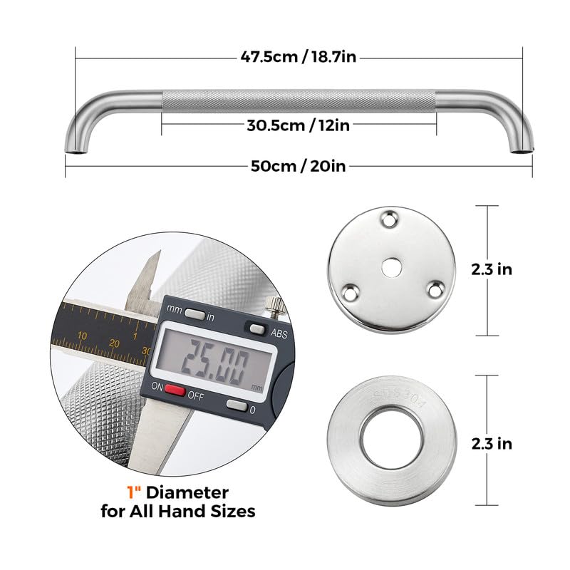 Grab Bars for Shower, 2 Pack 20-Inch Anti Slip Shower Handles for Elderly, Safety Shower Grab Bar, Stainless Steel Handicap Grab Bars for Bathroom,Toilet (Brushed Nickel, 1" Diameter)