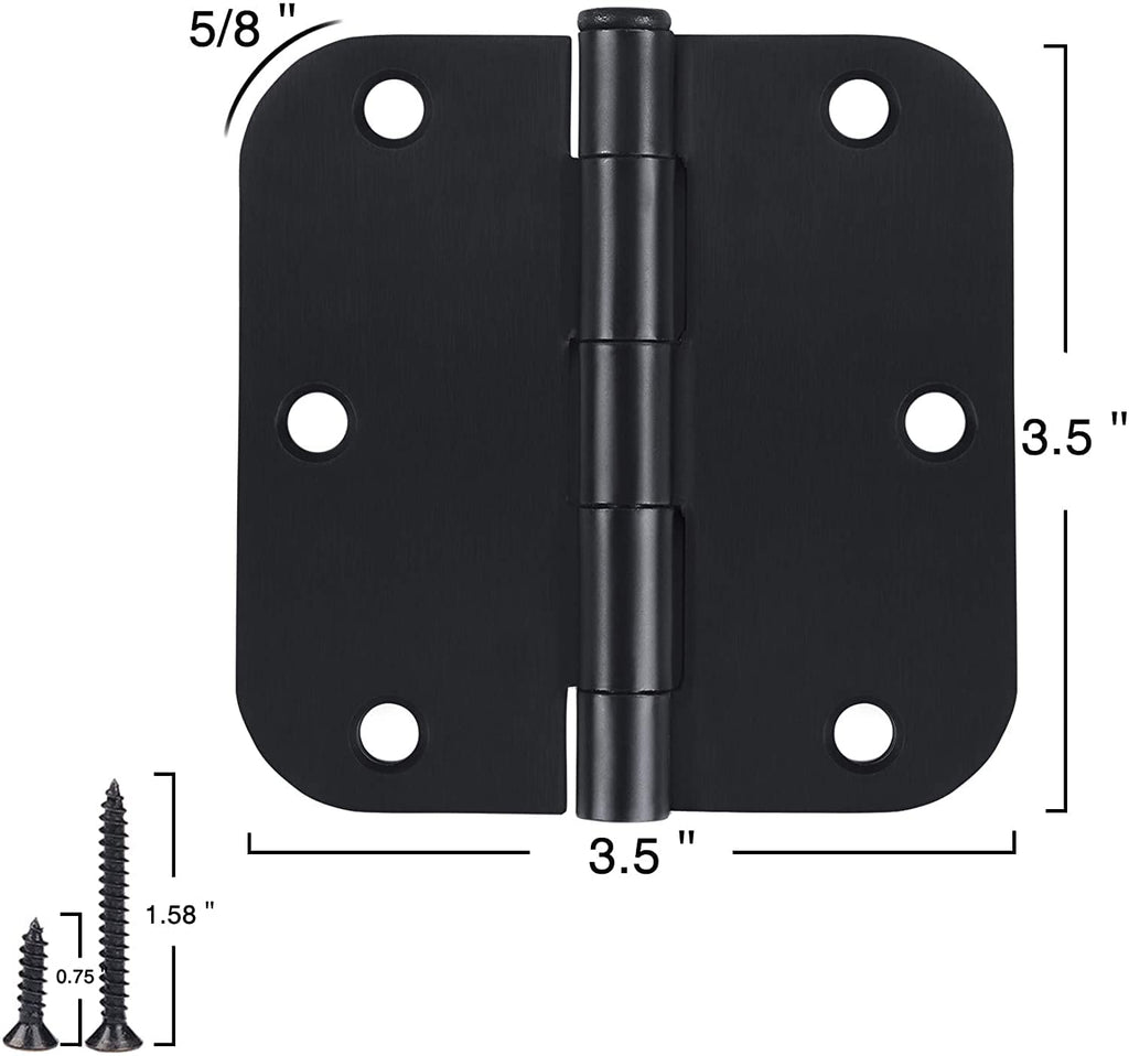 TDCHINGES 30 Pack Rounded Matte Black Door Hinges 3.5 Inch 5/8" Radius Interior 3 1/2 Inch Door Hinges Flat Iron Bifold Easy Installation Door Hinges for Doors 3 ½" Hardware Controls