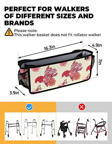 Wiicare Walker Basket for Folding Walker, Basket for Walkers for Seniors with Cup Holder, Foldable Walker Bag, Walker Accessories Gift for Friends, Family and Elders, Red