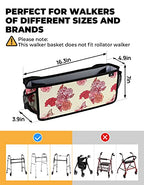 Wiicare Walker Basket for Folding Walker, Basket for Walkers for Seniors with Cup Holder, Foldable Walker Bag, Walker Accessories Gift for Friends, Family and Elders, Red