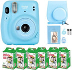 Fujifilm Instax Mini 11 Camera with Fujifilm Instant Mini Film (60 Sheets) Bundle with Deals Number One Accessories Including Carrying Case, Selfie Lens, Photo Album, Stickers (Sky Blue)