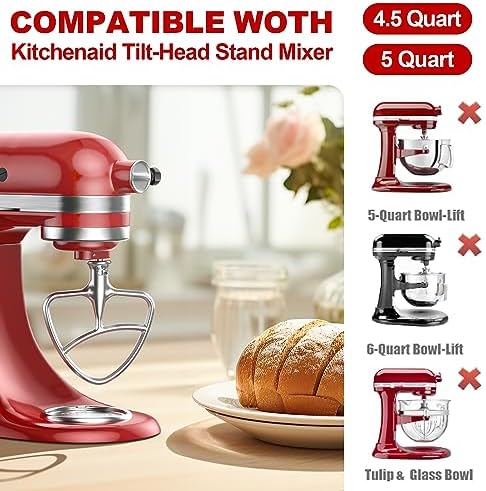 Stainless Steel Flat Beater for KitchenAid Mixer, Paddle Attachment for Tilt-Head Stand Mixer Fits 4.5-5 QT Mixing Bowl, Beater Replacement, Dishwasher Safe by GVODE