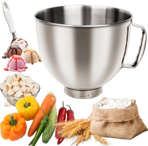 IAGREEA 5 Quarts Stainless Steel Bowl Fits For KitchenAid 4.5-5 QT Tilt-Head Stand Mixer, 304 Mixer Bowl With Handle, Replacement Mixing Bowls, Heavy Duty, Large Capacity Dishwasher Safe, Easy Clean