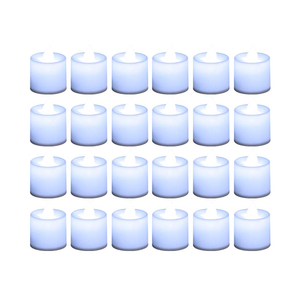 LANKER 24 Pack Flameless Led Tea Lights Candles - Steady Cool White Battery Operated Electronic Fake Candles – Decorations for Christmas, Halloween and Festival Celebration (White)