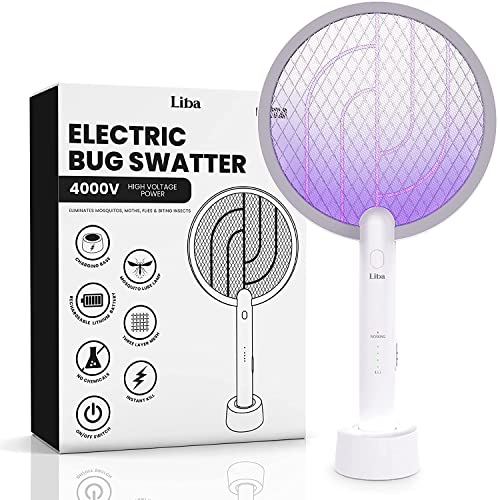 LiBa Electric Fly Swatter Racket, 2 in 1 Electric Bug Zapper USB Rechargeable, 4000V Indoor Outdoor Mosquito Zapper with 5 Layer Safety Mesh, Cordless Insect Killer Trap Home Office Camping Patio