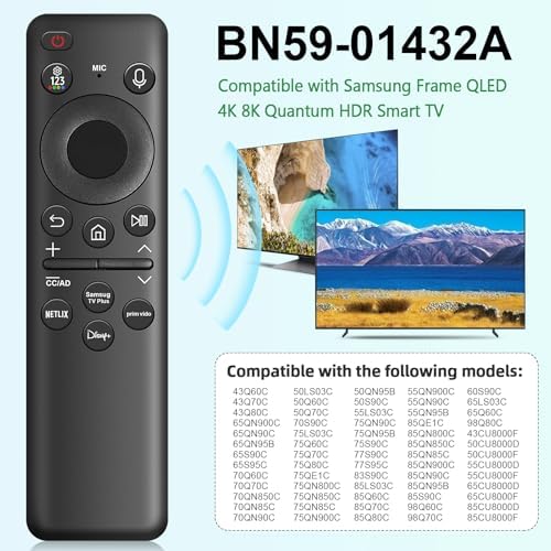 BN59-01432A Solar Voice Remote Replacement for Samsung TV Remote with Bluetooth Rechargeable Solar Cell, Compatible with Samsung Neo QLED Smart 8K HDR Ultra HD TVs, VG-TM2360E New 2023 Model, Black