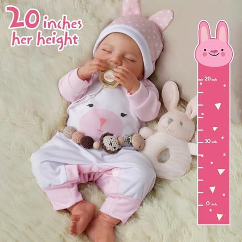 BABESIDE Lifelike Reborn Baby Dolls - 20-Inch Sweet Smile Realistic-Newborn Baby Dolls Full Body Vinyl Sleeping Baby Girl Real Life Baby Dolls with Toy Accessories Gift Set for Kids