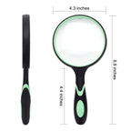 GYANDULY Large Magnifying Glass 10X Handheld Reading Magnifier for Seniors & Kids - 100MM 4INCHES Real Glass Magnifying Lens for Book Newspaper Reading, Insect and Hobby Observation, Classroom Science (Green)