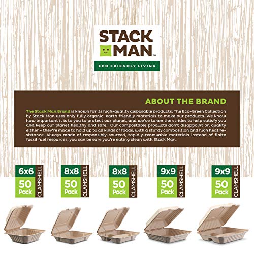 100% Compostable Square Paper Plates [50-Pack] - {PFAS-Free} - {BPI Certified} - [10 Inch] Heavy Duty, Eco-Friendly, Biodegradable Bagasse Dinner Plates - Natural Brown 10" Plate by Stack Man