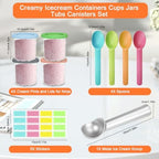 Creami Pints and Lids for Ninja, 4PCS Creamy Icecream Containers Cups Jars Tubs Canisters Set, Smoothie Pot Compatible with NC299AMZ & NC300s Series Creamer Ice Cream Maker Machine Accessories