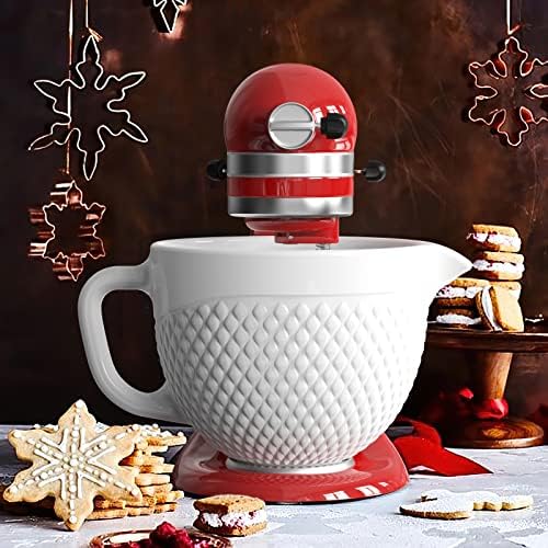 GVODE Ceramic Mixer Attachment Fit 4.5-5Q Tilt-Head Models, 5Qt Ceramic Bowl for Kitchenaid Mixers, Vintage Pineapple Design | Microwave & Dishwasher Safe Baking Accessories