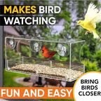 Window Bird Feeder with Strong Suction Cups, (2024) Bird House Window - Squirrel Proof Enhanced Suction, Bird Watching for Cats, Elderly - Clear Bird Feeders for Window Viewing-Bird Feeder Window Tray