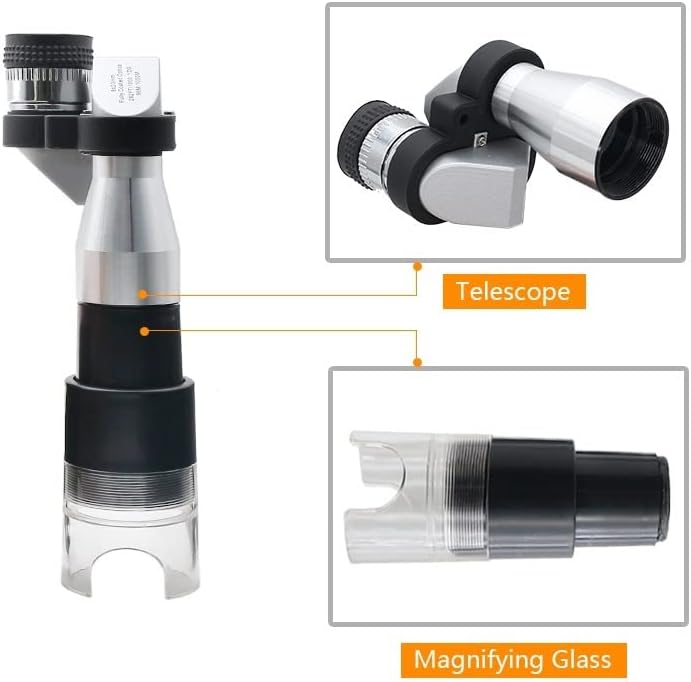 Microscope Accessories Kit - 8X Pocket Monocular Telescope & 30X Mini Metal Silver Microscope