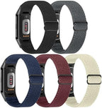 5 Pack Elastic Nylon Watch Bands Compatible for Fitbit Charge 6/Fitbit Charge 5, Adjustable Breathable Replacement Stretchy Nylon Loop Wristband Sport Strap for Women Men