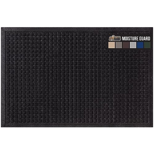 Gorilla Grip Ultra Absorbent Moisture Guard Doormat, Absorbs Up to 6 Cups of Water, Stain and Fade Resistant, Spiked Rubber Backing, All Weather Mats Capture Dirt, Indoor Outdoor, 47x35, Black