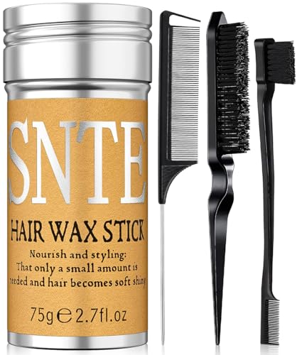 Slick Back Hair Brush Set: Hair Wax, Edge Brush, Rat Tail Comb, Bristle Brush, Hair Bun Accessories, Smoothing Brush for Women & Kids