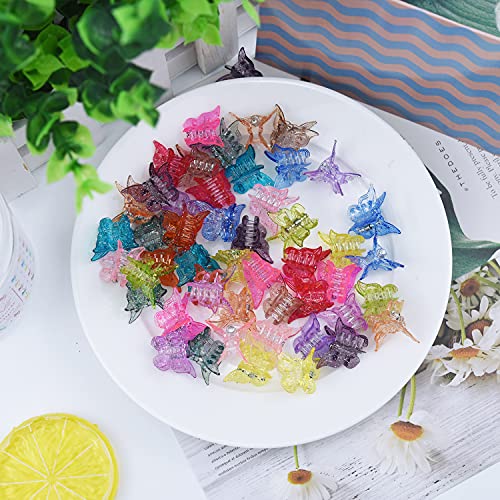 EAONE Sparkly Mini Butterfly Clips, Glitter Colorful Mini Hair Claw Clip for Girls and Women, 90s Y2K Cute Hair Styling Accessories, More than 10 Asscorted Colors, Set of 50