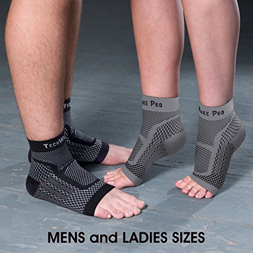 TechWare Pro Ankle Brace Compression Sleeve - Relieves Achilles Tendonitis, Joint Pain. Plantar Fasciitis Foot Sock with Arch Support Reduces Swelling & Heel Spur Pain. (Gray, XXL)