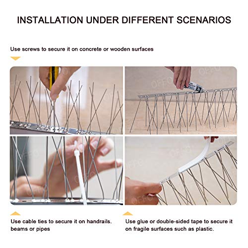 OFFO Bird Spikes Pre-Assembled for Pigeons Birds, Cover 24 Feet Durable Bird Spikes with Stainless Steel for Fence Roof Mailbox Window