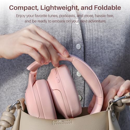 TOZO HT2 Hybrid Active Noise Cancelling Headphones, Wireless Over Ear Bluetooth Headphones Pink +HT2 Replacement Ear Pads Khaki