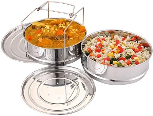 Aozita Stackable Steamer Insert Pans with Sling for Instant Pot Accessories 6/8 qt - Pot in Pot, Baking, Casseroles, Lasagna Pans, Food Steamer for Pressure Cooker, Upgrade Interchangeable Lids