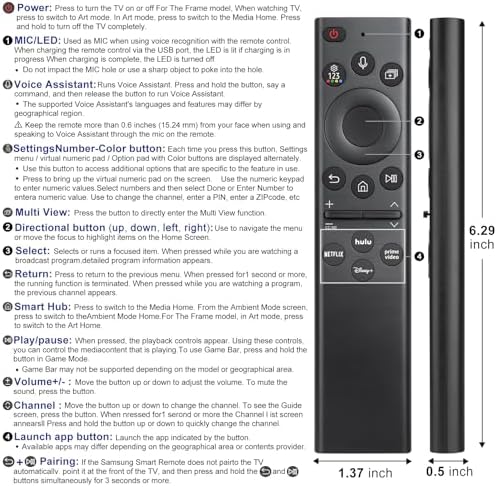 Voice for Samsung-Smart-TV-Remote-Control-Replacement, BN59-01385A Universal Remote Compatible for Samsung with Voice Function Frame Serif Crystal Solar UHD Neo QLED OLED 4K 8K TVs