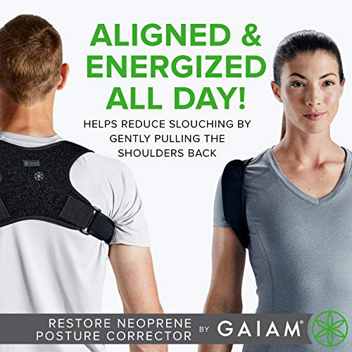 Gaiam Restore Posture Corrector for Women & Men - Neoprene Back Straightener Adjustable Straps Compact Brace Support for Clavicle, Neck, Shoulder, Invisible Pain Relief