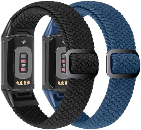 Elastic Braided Bands Compatible with Fitbit Charge 5/Fitbit Charge 6 for Women Men, Breathable Adjustable Stretchy Nylon Loop Sport Replacement Wristbands for Fitbit Charge 6 Charge 5 Straps