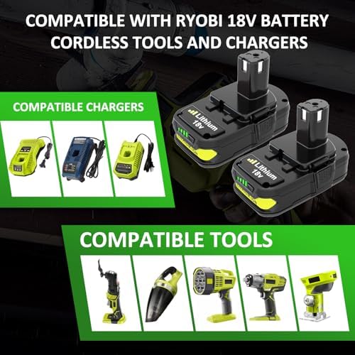 2-Pack P108 Replacement Battery Compatible with Ryobi 18V Battery P102 P103 P104 P105 P107 P108 P109 P190 P122 for 18 Volt Cordless Power Tools