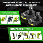 2-Pack P108 Replacement Battery Compatible with Ryobi 18V Battery P102 P103 P104 P105 P107 P108 P109 P190 P122 for 18 Volt Cordless Power Tools