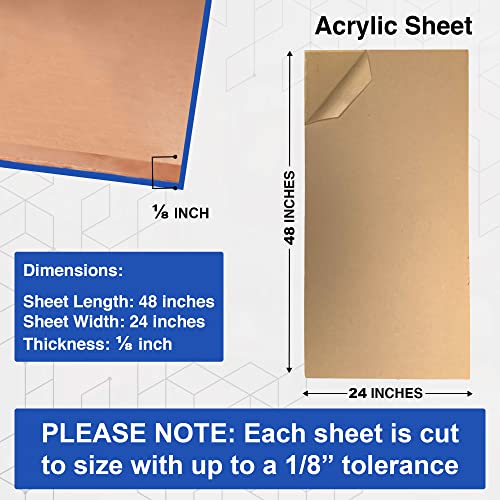 Duco Clear Cast Acrylic Sheet 1/8 Inch Thick 24" X 48" - Pack of 1 Cut to Size, Thin, Clear Acrylic Sheet - Transparent Plexiglass Panel for DIY Crafts, Window Replacements, Signs, Displays, & More