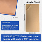 Duco Clear Cast Acrylic Sheet 1/8 Inch Thick 24" X 48" - Pack of 1 Cut to Size, Thin, Clear Acrylic Sheet - Transparent Plexiglass Panel for DIY Crafts, Window Replacements, Signs, Displays, & More