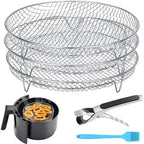 Air Fryer Accessories - Three Stackable Dehydrator Racks for Ninja, Instant Pot Vortex, COSORI, CHEFMAN, Gowise, Ultrean, Gourmia - 304 Stainless Steel Grill Rack Fits 4.2-5.8 QT Air Fryer, Oven