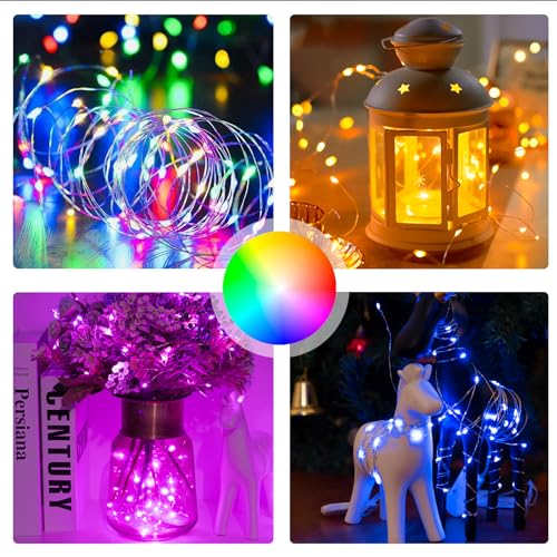 SINAMER 6PCS Multicolor Fairy Lights Battery Powered with Timer, 7ft 20LEDs Twinkle Mini Lights with Remote,Waterproof Small Silver Wire Firefly Starry for DIY Wedding Party Christmas