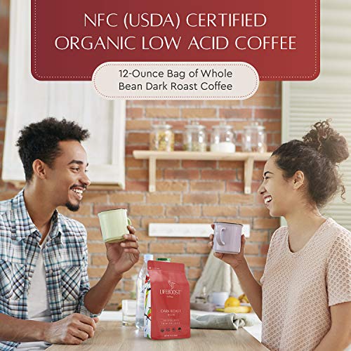 Lifeboost Coffee Dark Organic Coffee Beans - Dark Roast Low Acid Coffee Beans - Single Origin Non-GMO Organic Coffee - Third Party Tested For Mycotoxins & Pesticides - Whole Bean - 12 Ounces