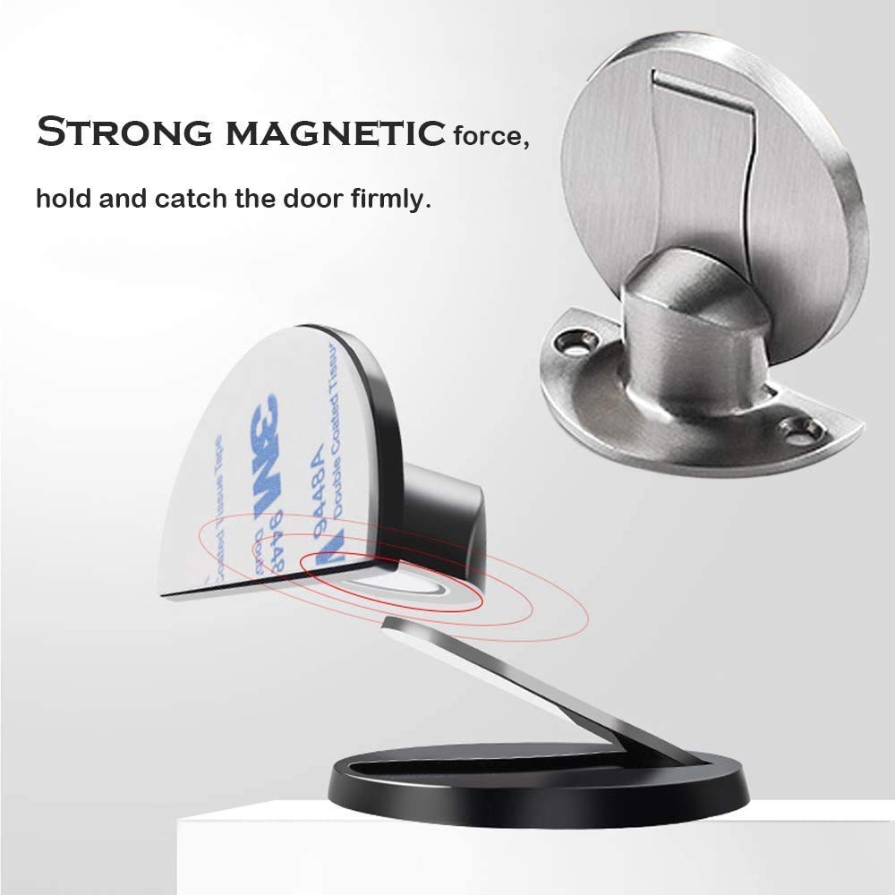 Magnetic Door Stop,Magnetic Door Stopper Brushed Satin Nickel,Floor Metal Magnetic Door Catch Invisible Door Holder with Adhesive,Stainless Steel Heavy Duty Silver Doorstop