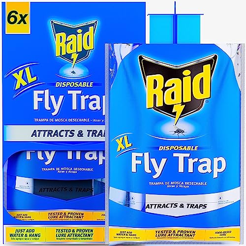 6 XL RAID Big Bag Fly Traps Outdoor - Keep Flies Away from Patio with Disposable Fly Traps Outdoor Hanging - Fly Bags Outdoor Disposable, Outdoor Fly Traps Outdoor Hanging, Big Bag Fly Trap Bag