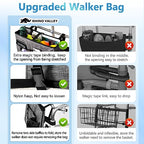 Rhino Valley Walker Bag, Multi Pockets Folding Walker Basket Tote Bag with Cup Holder, Hand-free Carry Pouch Storage Bag for Universal Walkers, Large Capacity Organizer for Seniors Elderly, Gray