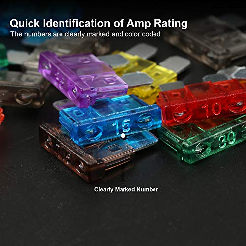 CrocSee 120 Pieces - Car Fuses Assortment Kit, Blade-Type Automotive Fuses - Standard & Mini Size (2A/3A/5A/7.5A/10A/15A/ 20A/25A/30A/35A/40A), Replacement Fuses for Car/RV/Truck/Motorcycle/Boat