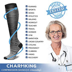 CHARMKING Compression Socks for Women & Men (8 Pairs) 15-20 mmHg Graduated Copper Support Socks are Best for Pregnant, Nurses - Boost Performance, Circulation, Knee High & Wide Calf (S/M, Multi 29)