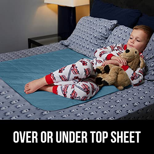 Gorilla Grip Washable Toddler Mattress Incontinence Pads, Reusable Waterproof Bed Underpads, Absorbent Leak Proof, 52x34, Slip Resistant Pad Protector, Absorbs 8 Cups for Bedwetting, Elderly Kids Blue