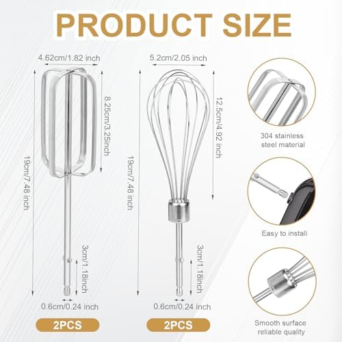 4pcs Hand Mixer Beaters Attachments Set, 2 Styles Stainless Steel Handheld Mixer Replacement Beaters Electric Mixer Parts Accessories for Hamilton Beach Hand Mixer 62682RZ 62692 62695V 64699