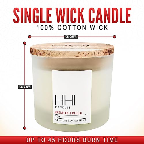 Rose Candle | Rose Scented Candles All-Natural Soy Candle | Fresh Cut Roses | Transports You to Your Rose Garden | Large 8 Ounce one Wick Candle | Includes Bamboo Lid and Gift Box | HHI Candles